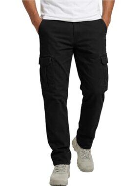 Men's Cotton Cargo Pants Elastic Waist Hiking Jogger Outdoor
